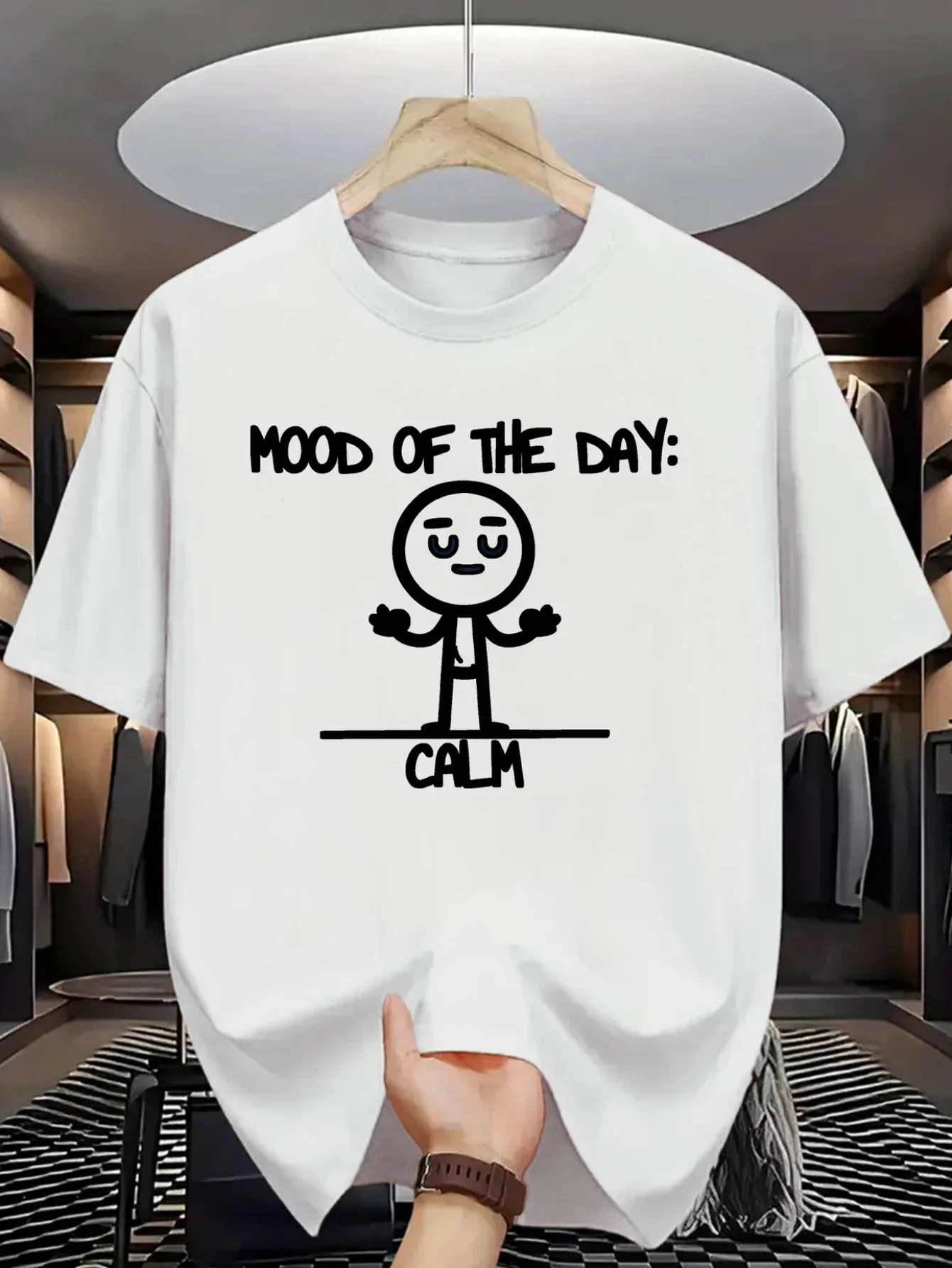 

Unisex Streetwear "Mood of the Day: Calm" Graphic T-Shirt - 100% Cotton Blend, Regular Fit Short Sleeve Tee with Print