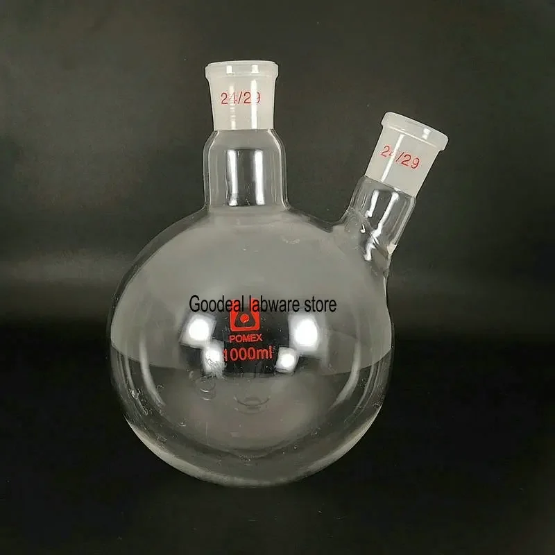 Imagem -02 - Frasco de Dois Gargalos de 100ml a 2000ml com Fundo Redondo Frasco de Destilação ou Reação Padrão Produtos Vidreiros de Laboratório Químico 1