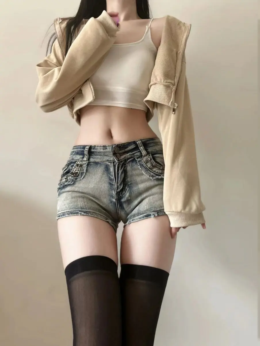 Women's Blue Mini Denim Shorts Vintage 2000s Y2k Gyaru Micro Jeans Shorts Low Rise Hot Cowboy Pants Shorts Clothes Summer 2026