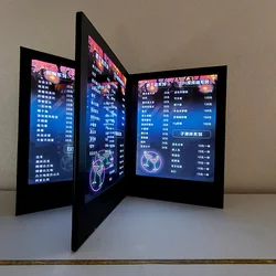 A4 LED a tre pagine e quattro lati Elenco vino Prezzo Menu Display Catalogo Pelle ricaricabile per Bar Discoteca KTV Western Restauran