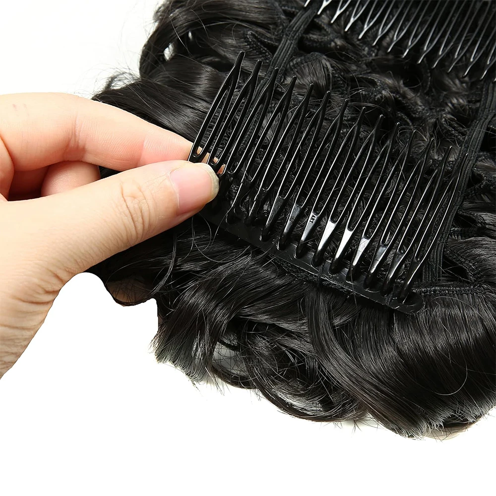 Bride Messy Big Hair Bun Curly Chignon with Comb Clips In Hair Tail Cover Ponytail Extension Synthetic Natural Fake Hair