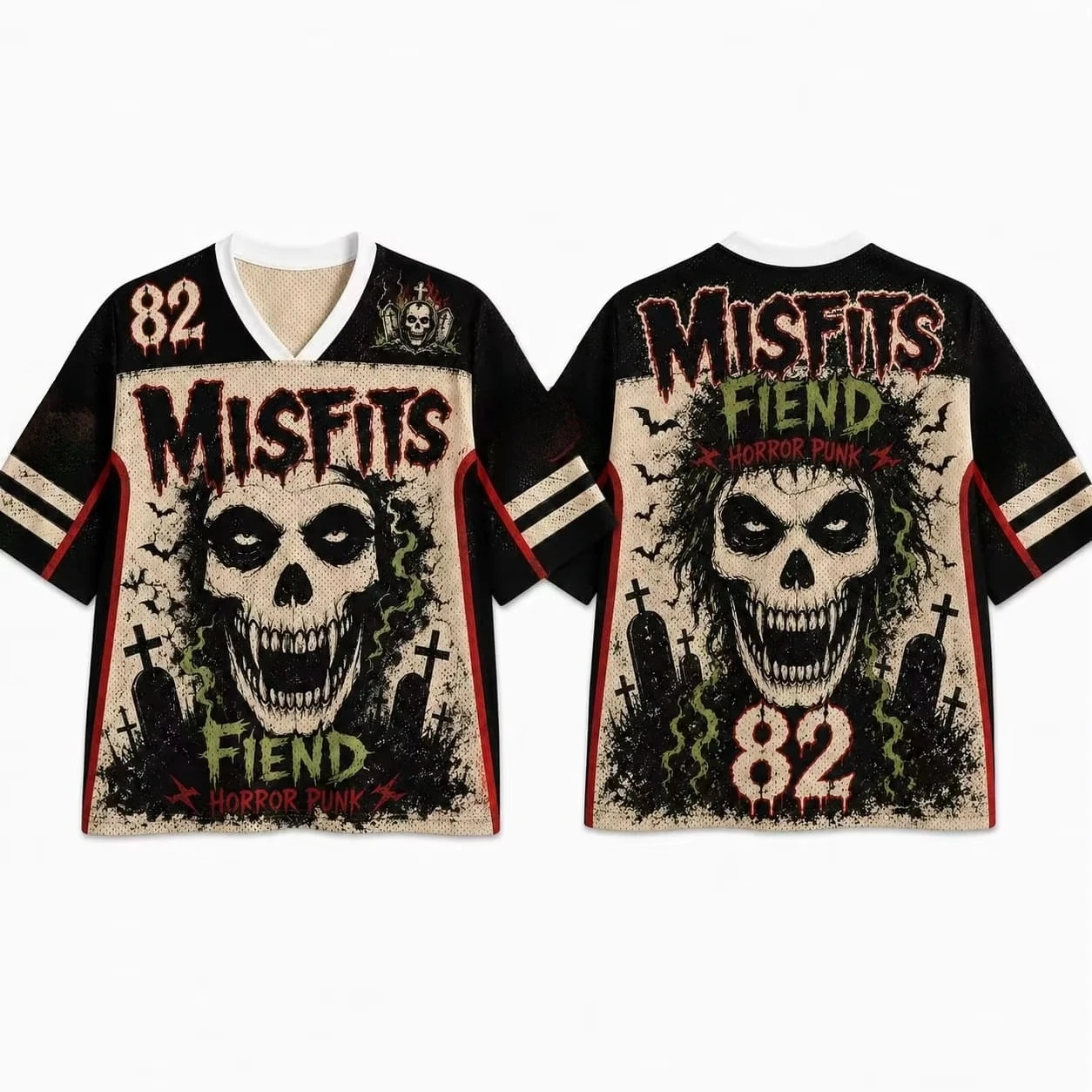 New Hotsale Misfits Horror Punk Skull Print Baseball Jersey Short Sleeve Fiend 82 Graphic Tee Retro Rock for Adults and Children