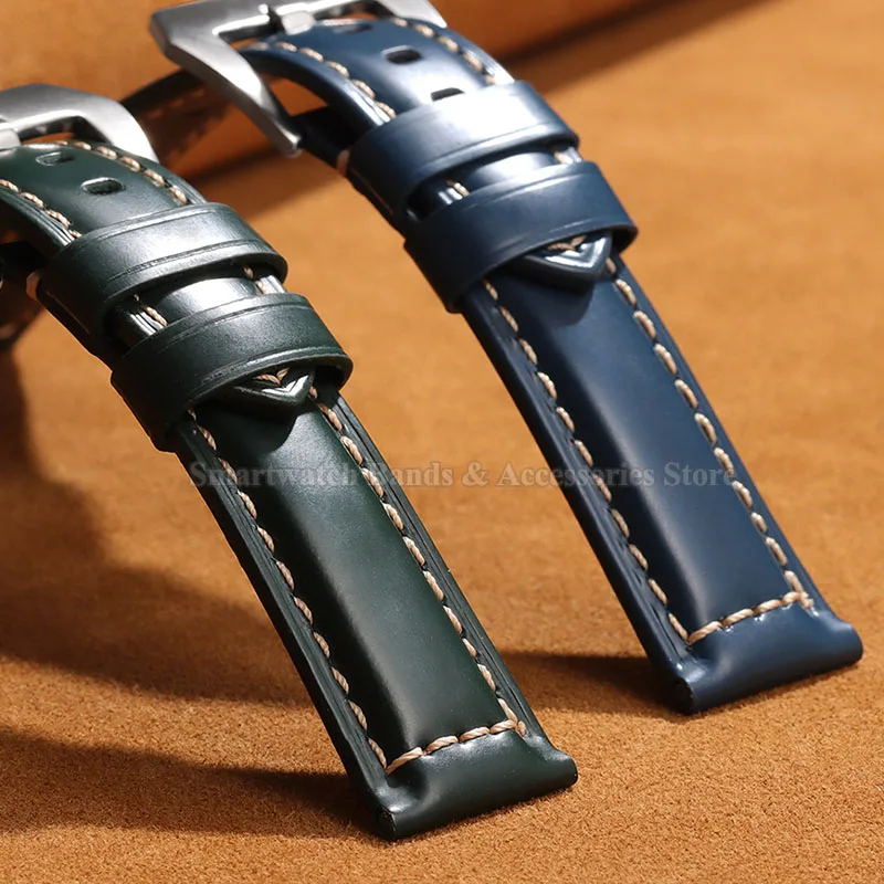 20mm 22mm 24mm 26mm Vintage Leather Watch Band for Panerai for Huawei Watch GT 2/3/4 Wrist Band Universal Strap Big Steel Buckle