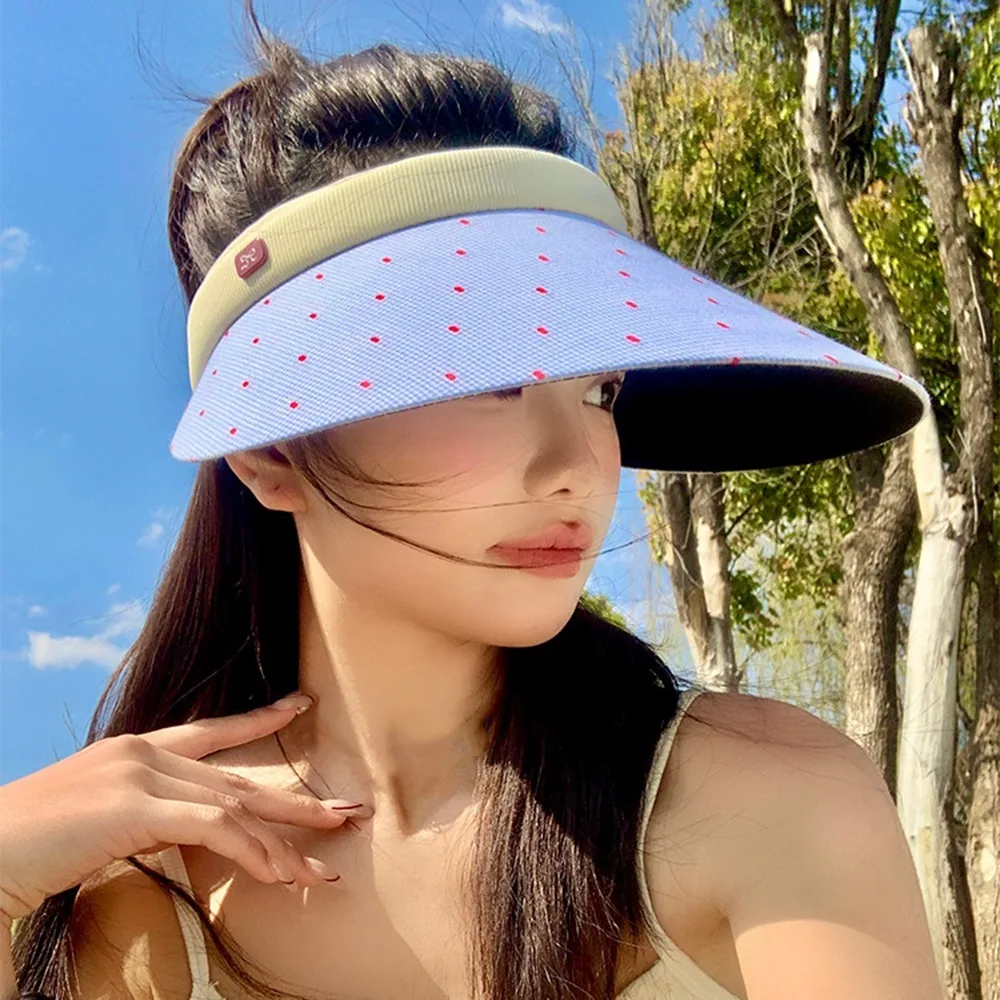 Simple Sweet Woman Sun Hat Colorful Dot Anti-UV Empty Top Cap Sunscreen Korean Style Visor Cap Beach