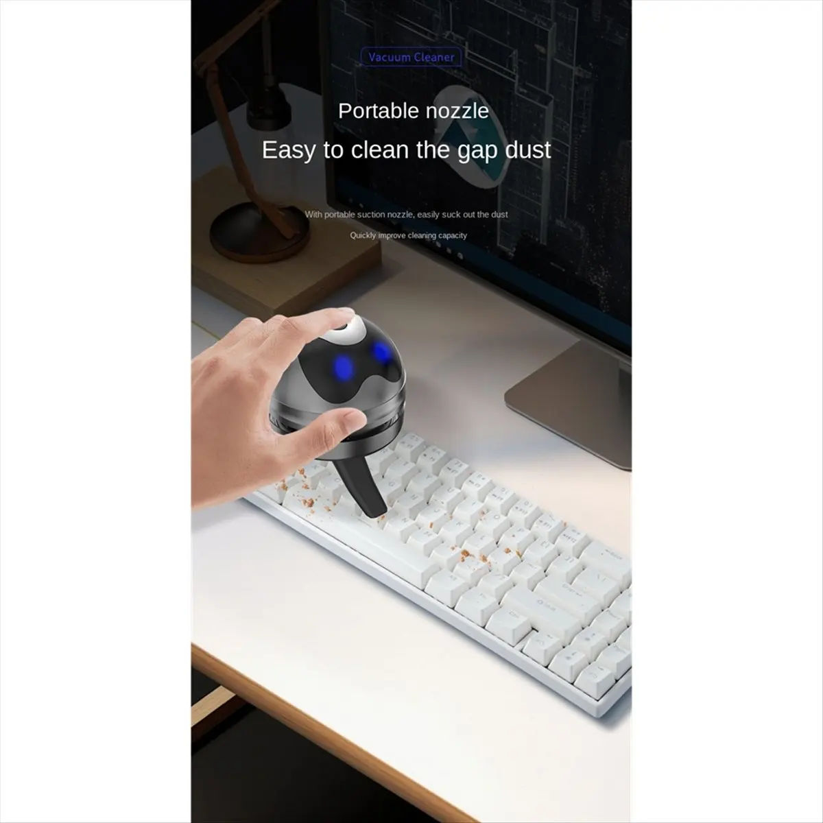 DT81 Desktop Vacuum Cleaner Mini,Cordless & Portable,Dust & Crumb Sweeper,Cute Cartoon Robot,USB Type C for Remove Dust/Hair
