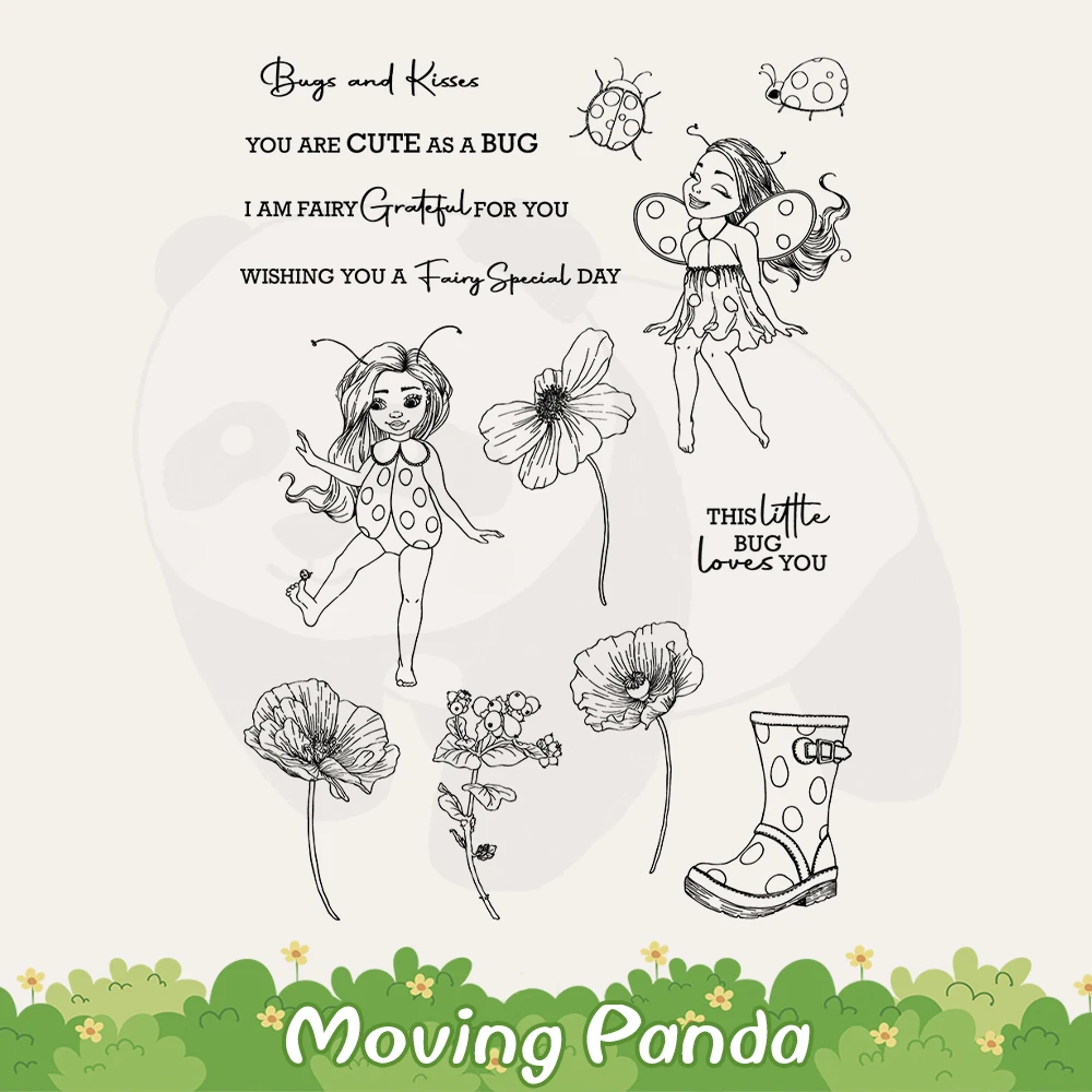 Spring Flowers Beautiful Ladybug Girl Fairy Cutting Dies Clear Stamps DIY Scrapbooking Metal Dies Silicone Stamps For Cards