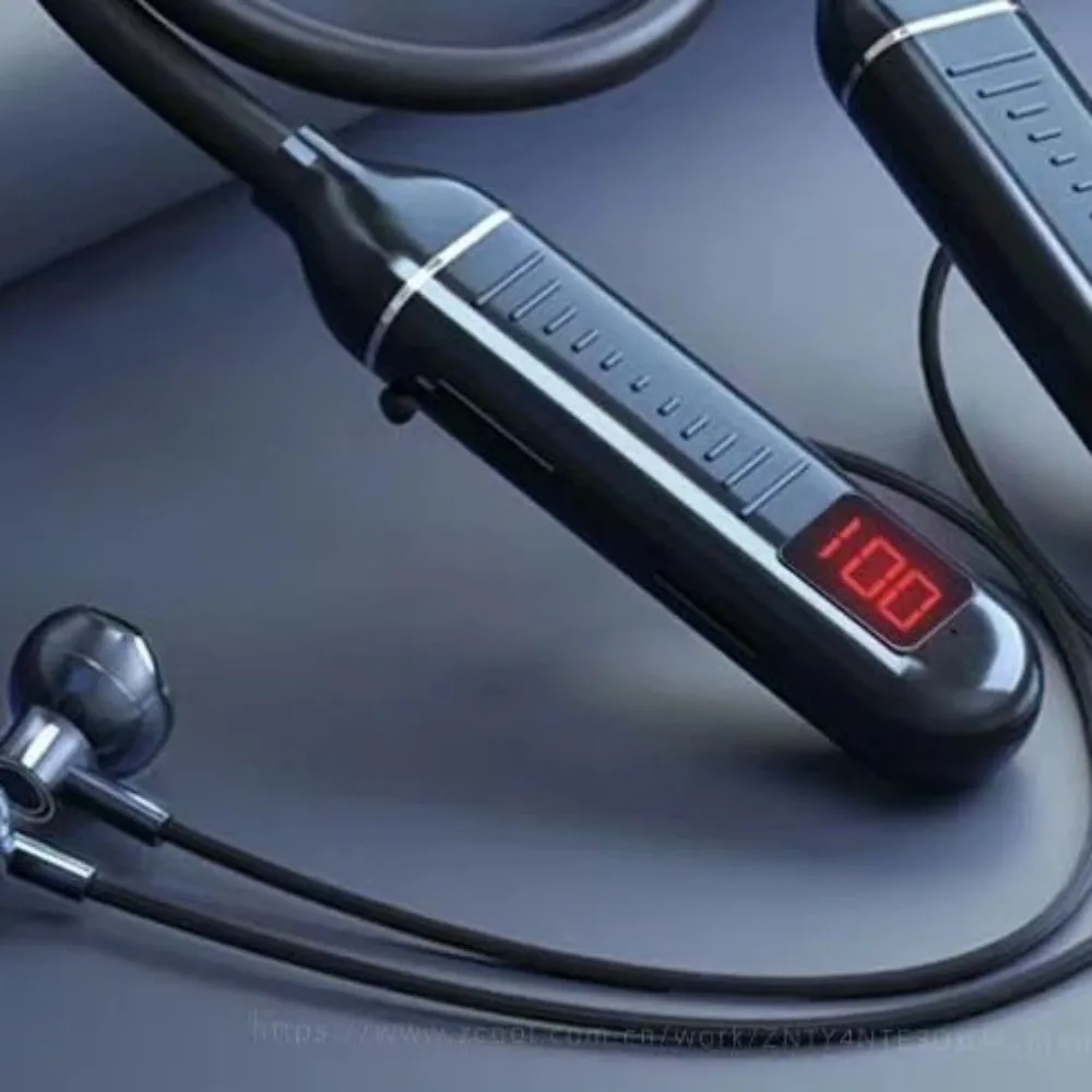 Digital Display Wireless Bluetooth Headphones Large-Capacity Noise Reduction Neckband Headphones Semi-In-Ear Bluetooth Headset