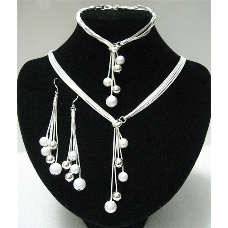 Silver color high-quality five-wire beads Necklace Bracelet Earring new ladies wedding jewelry party gift