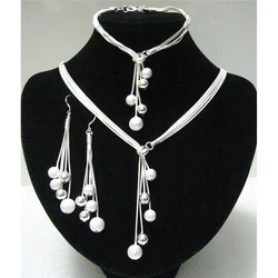 Silver color high-quality five-wire beads Necklace Bracelet Earring new ladies wedding jewelry party gift