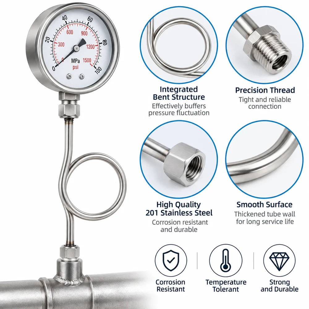 201 Stainless Steel Buffer Tube Bent Tube Structure Thickened Tube Condensation Elbow Corrosion Resistant Metal Fitting