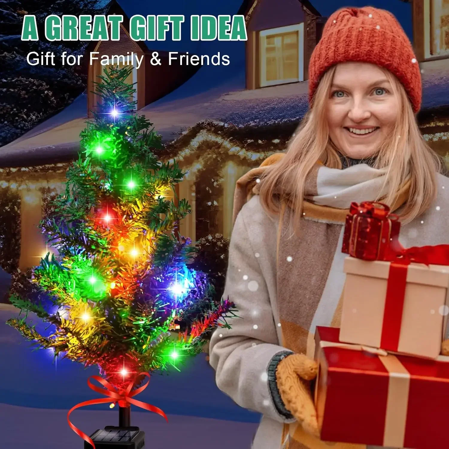 Waterproof Solar Christmas Tree Lights with Snowman Window Clings Outdoor Garden Patio Landscape Decor Set