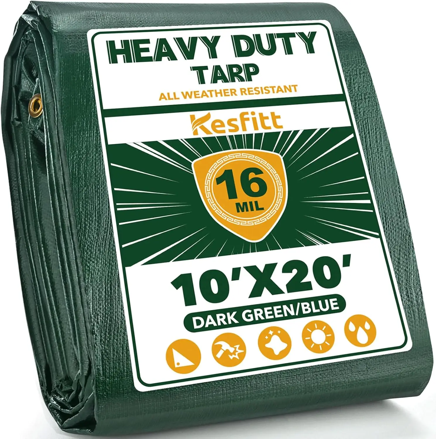 

Tarp Heavy Duty Waterproof 10x20FT,16 Mil Thick Tarps Tear&Fade Resistant,UV Resistant,Poly Tarp Cover with Grommets and