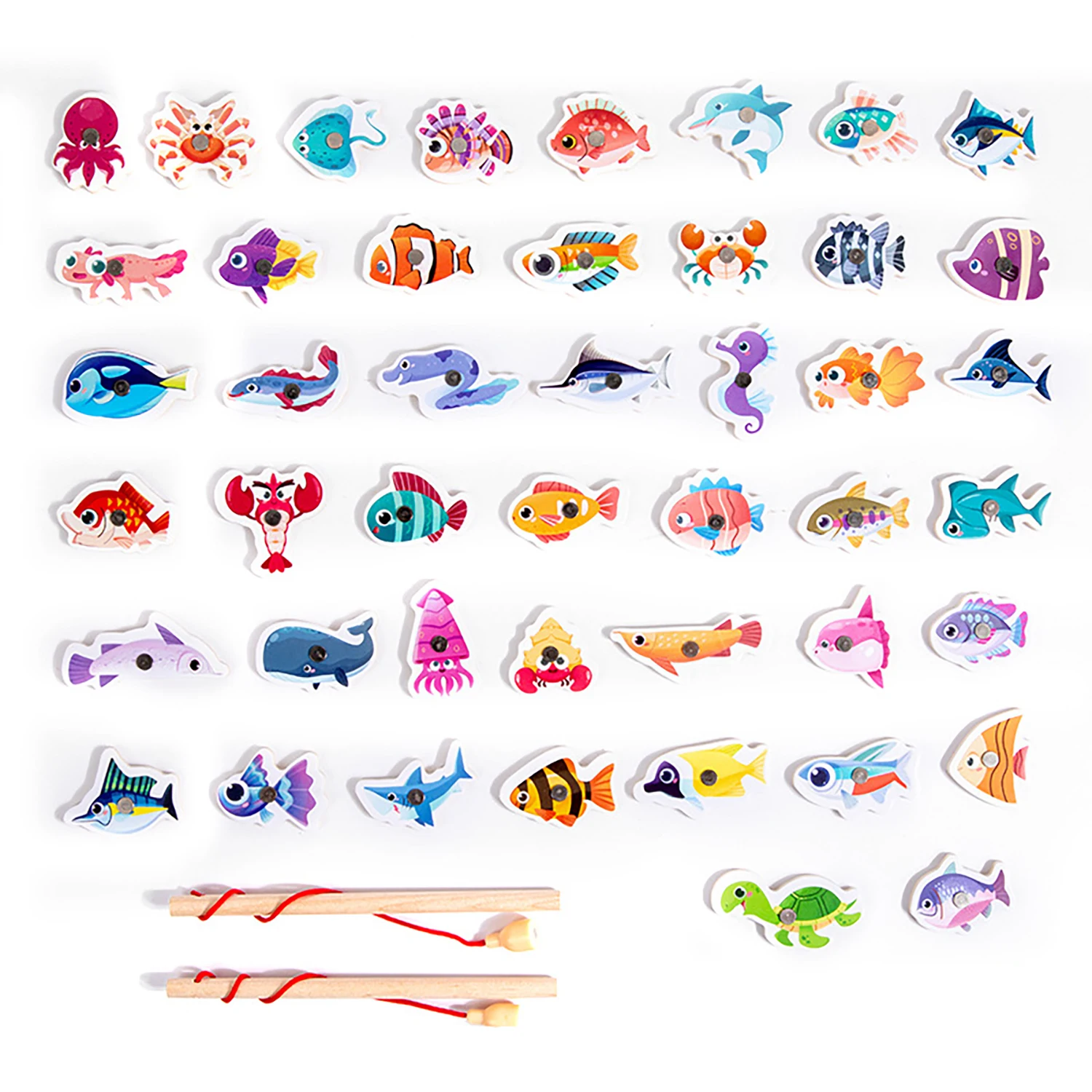 45psc Children's wooden magnetic fishing toy, training hand eye coordination exercise parent-child interactive puzzle toy