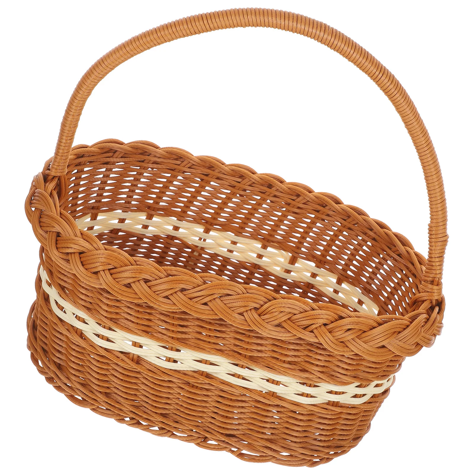 

Woven Storage Basket With Handle Handmade Portable Picnic Basket For Camping Hiking Outdoor Fruit Vegetable Snacks Bread