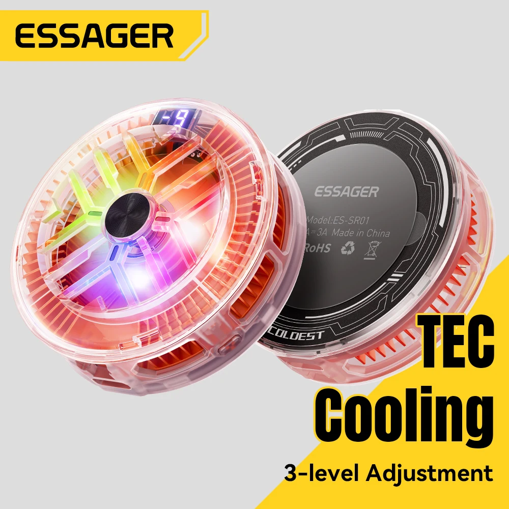 Essager Magnetic Back Clip 2 In1 Phone Cooler Back Clip Smart Digital Screen Display RGB Light Mute Cooling Fan for iPhone Live