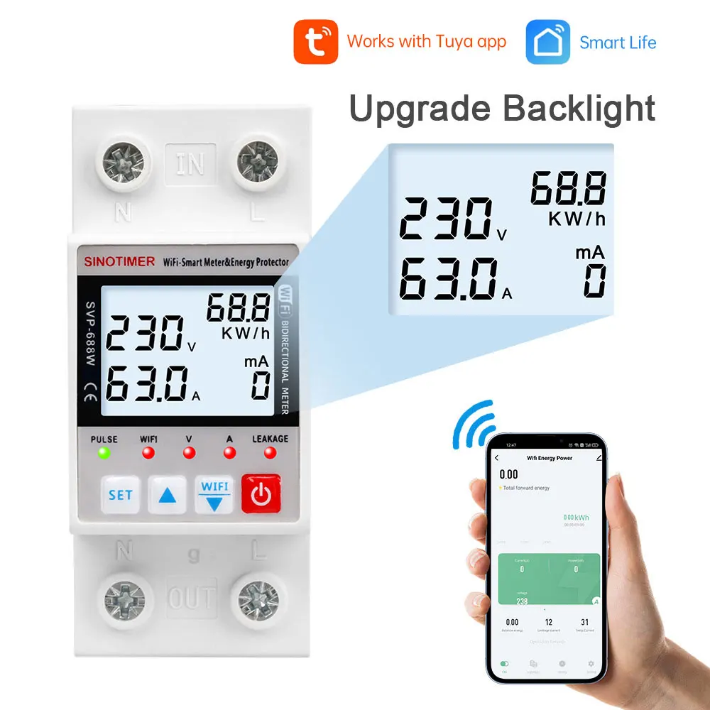 SVP-688W-B WIFI Smart Circuit Breaker Photovoltaic Bidirectional Metering Leakage Current Voltage Protection AC220V 63A
