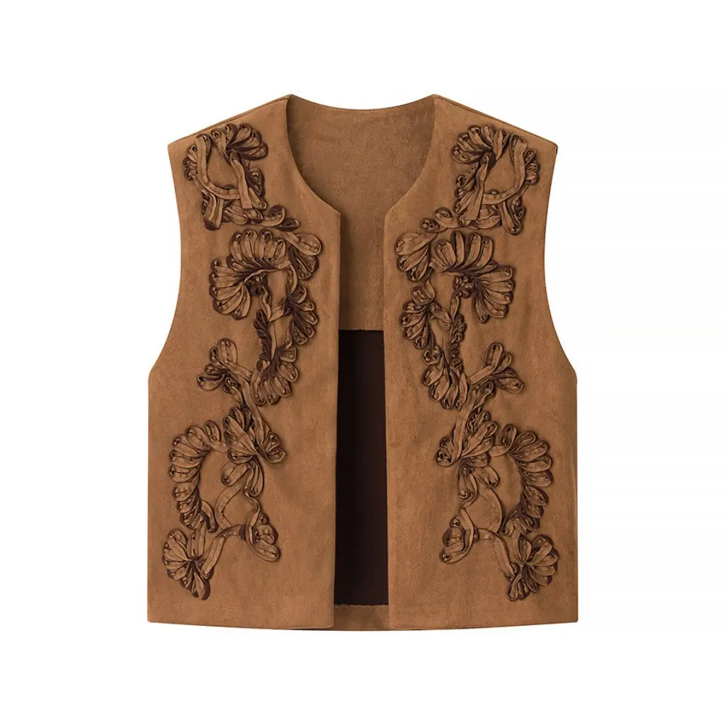 

Fashionable Women's Embroidered Suede Texture round Neck Vest New European And American Style Ugly Sweater 4344150