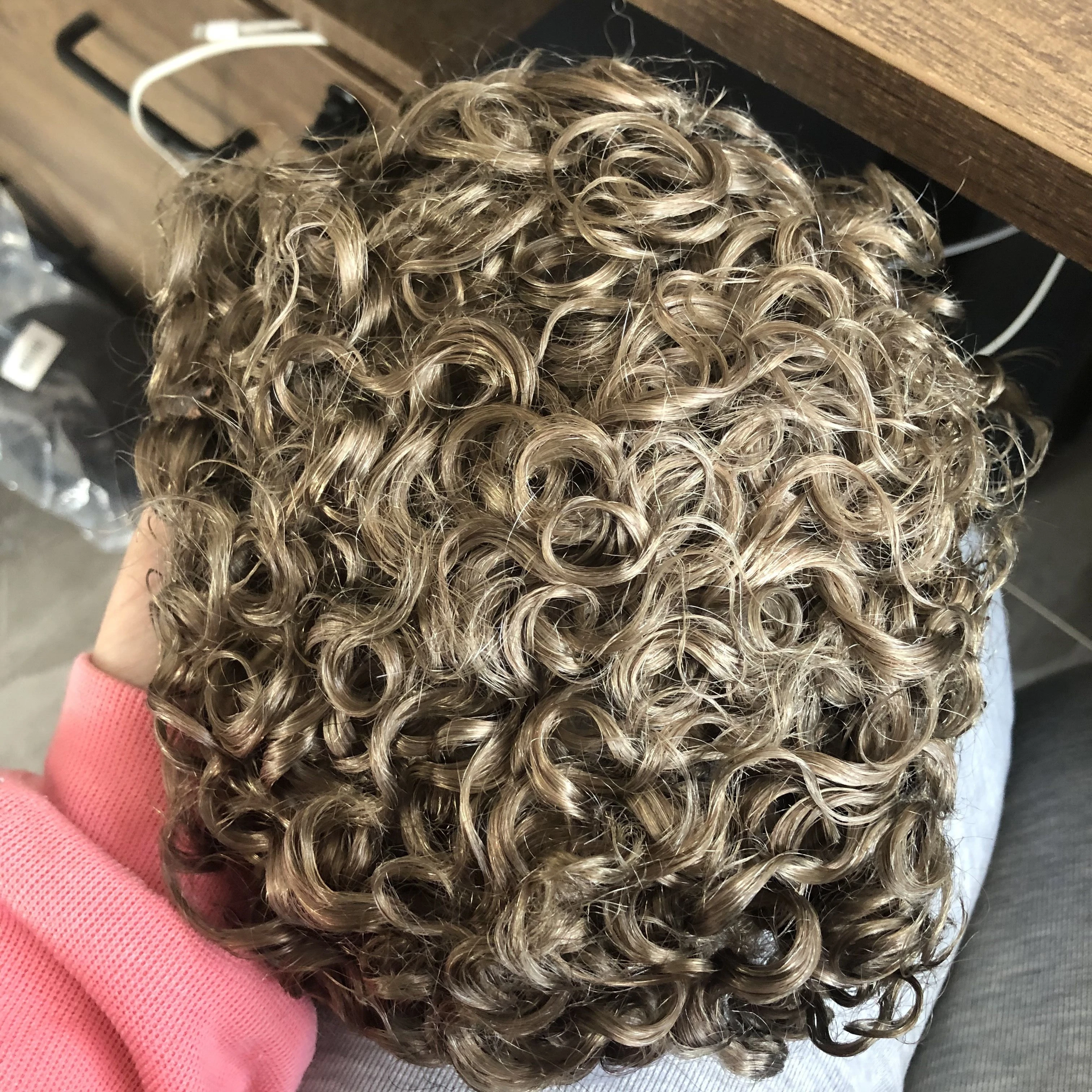 # 17 الرماد البني 20 مللي متر مجعد الرجال الشعر البشري الاصطناعية الشعرية سوبر دائم 0.06 مللي متر كامل الجلد قاعدة Vlooped الذكور الباروكات وحدة الشعر المستعار #5