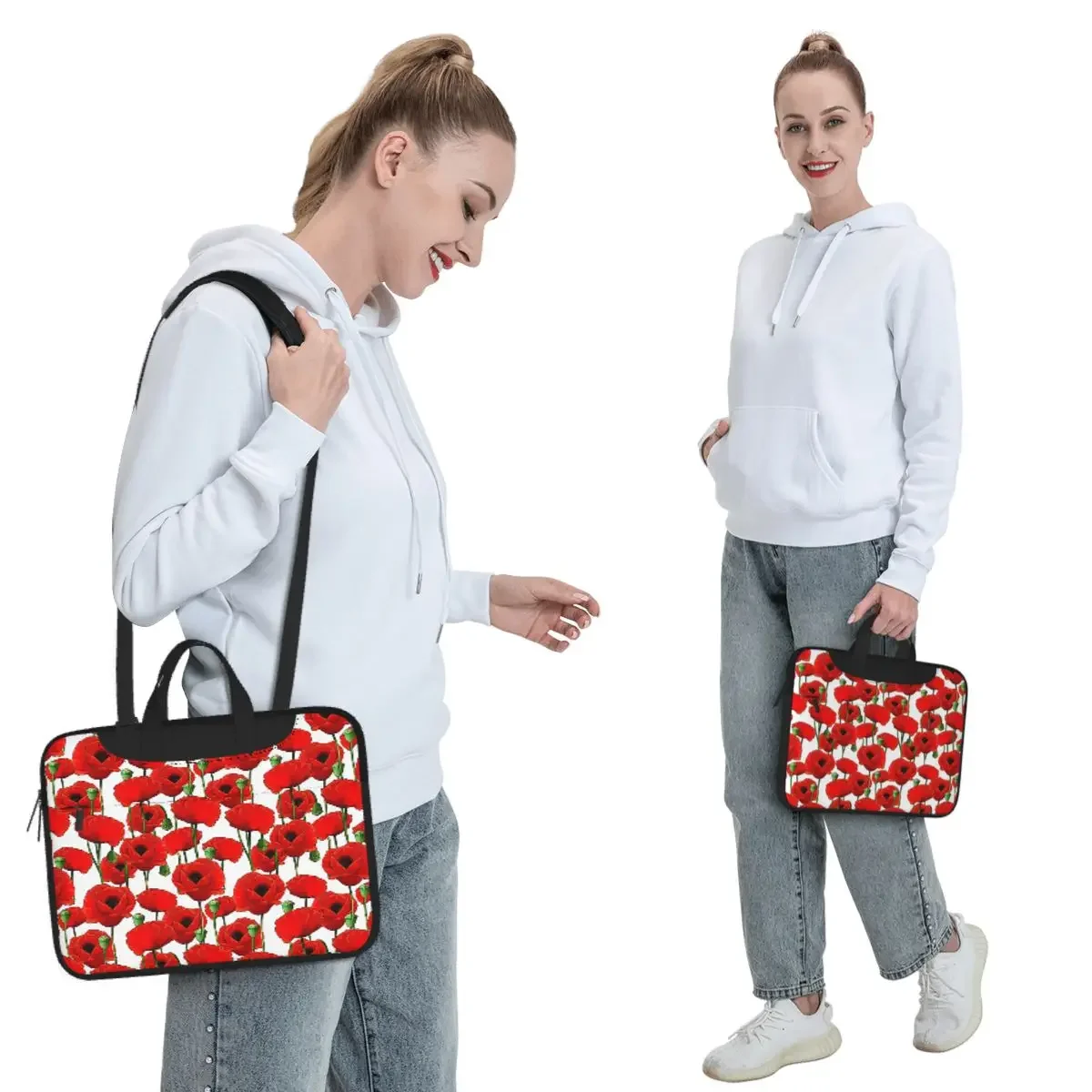 Poppy Pattern Crossbody Laptop Bag Case Computer Bag Resistant Protective Notebook Pouch for Macbook Pro Lenovo