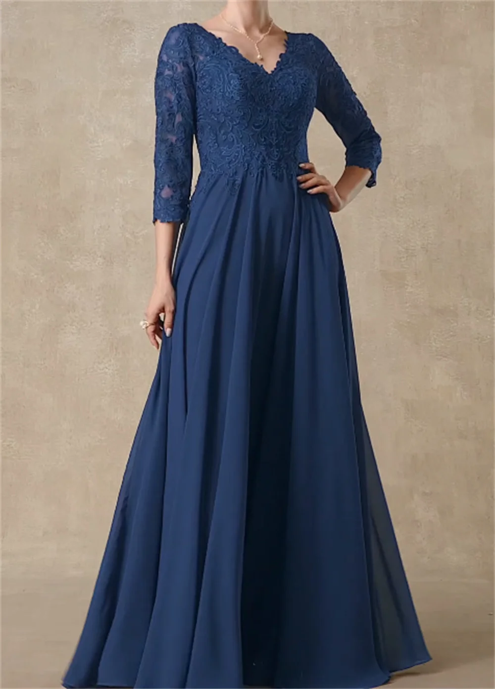 

A-Line V-neck Floor-Length Chiffon Lace Mother of the Bride Dress With Beading Sequins Vestidos De Fiesta2024 فساتين السهرة