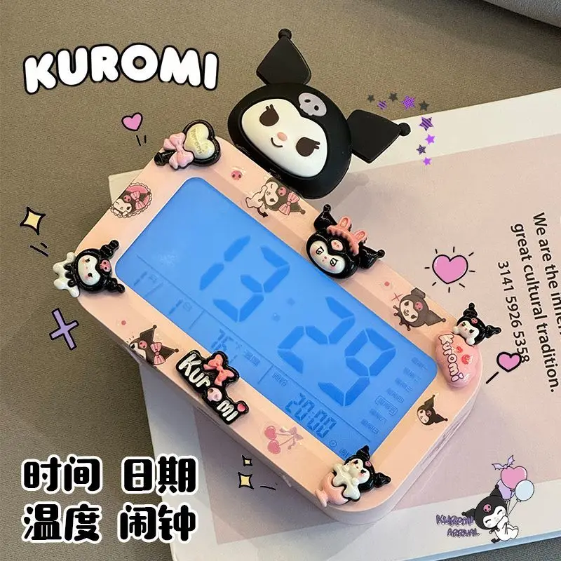 

Kawaii Sanrioed Kuromi Cinnamoroll My Melody Pochacco Electronic Alarm Clock Cute Cartoon Desktop Decor Charging Clock Gift