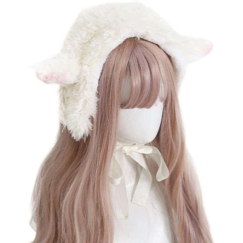 Japanese lovely lace cap earmuffs lolita lamb\'s ear cap joker fluffy warm winter hats