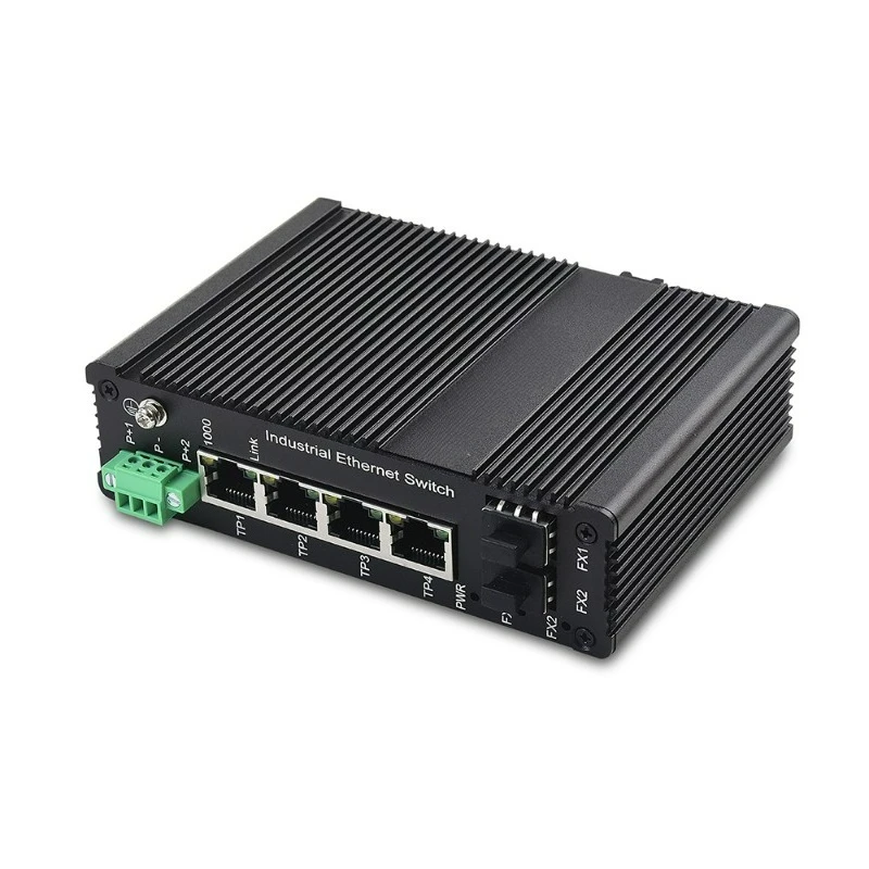 1000M 2 Fiber Optic Ports 4 Electrical Ports Card Rail Wall Mounted Industrial Grade PoE Ethernet switch