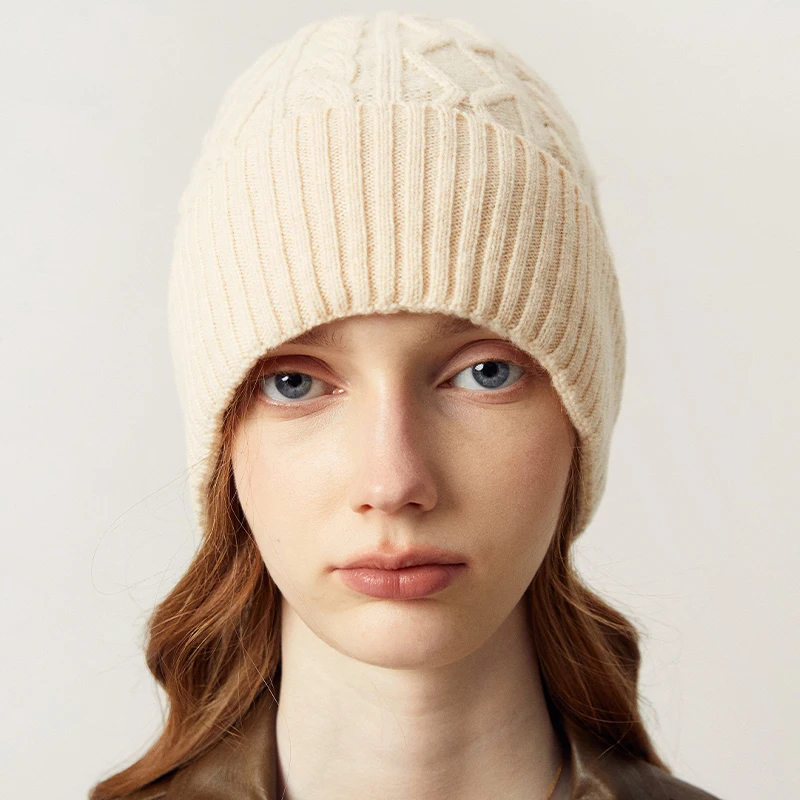 100% Merino Wool Beanies for Women Winter Autumn Solid Warm Soft Wollen Hat Ear Protect Female Bonnet Skullies Cap