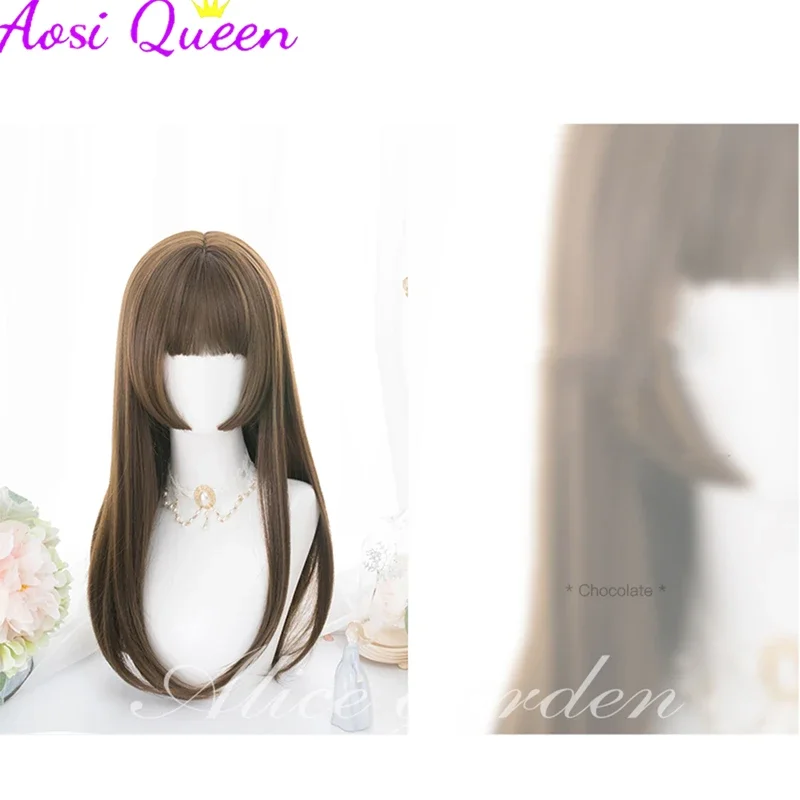 AS-pelucas largas y rectas con flequillo para mujer, peluca completa sintética resistente al calor, negra y marrón, pelucas favoritas afroamericanas