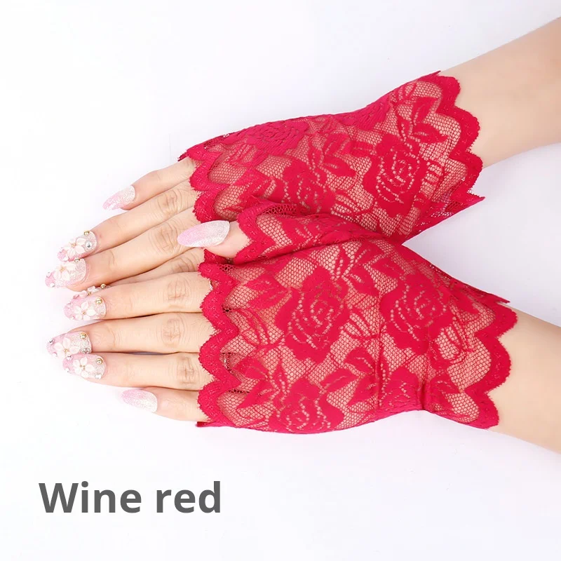 Sexy Lace Short Fingerless Gloves Summer Women's Thin Lace Half Finger Sunscreen Driving Gloves image 2