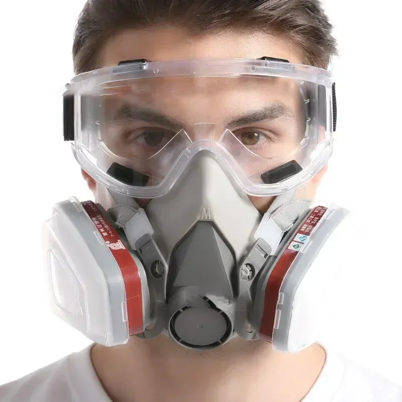 6200 Reusable Half Face Respirator Gas Mask with Cotton Filter Goggles for Painting Spray Polishing Work Safety Protection