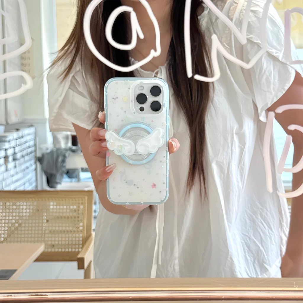 

Простой красочный чехол с изображением звезд и музыкальной ноты с держателем, чехол для телефона с магнитной беспроводной зарядкой для iPhone 16, 15, 14 Pro Max