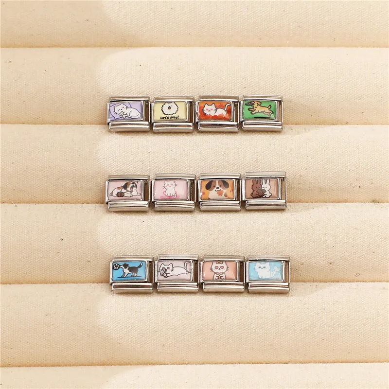 جديد Y2k لطيف الكرتون الكلاب القطط الحيوانات الأليفة الإيطالية سحر صالح 9 مللي متر الفولاذ المقاوم للصدأ النساء سوار ذاتي الصنع قطرة الشحن هدية مجوهرات بالجملة #6