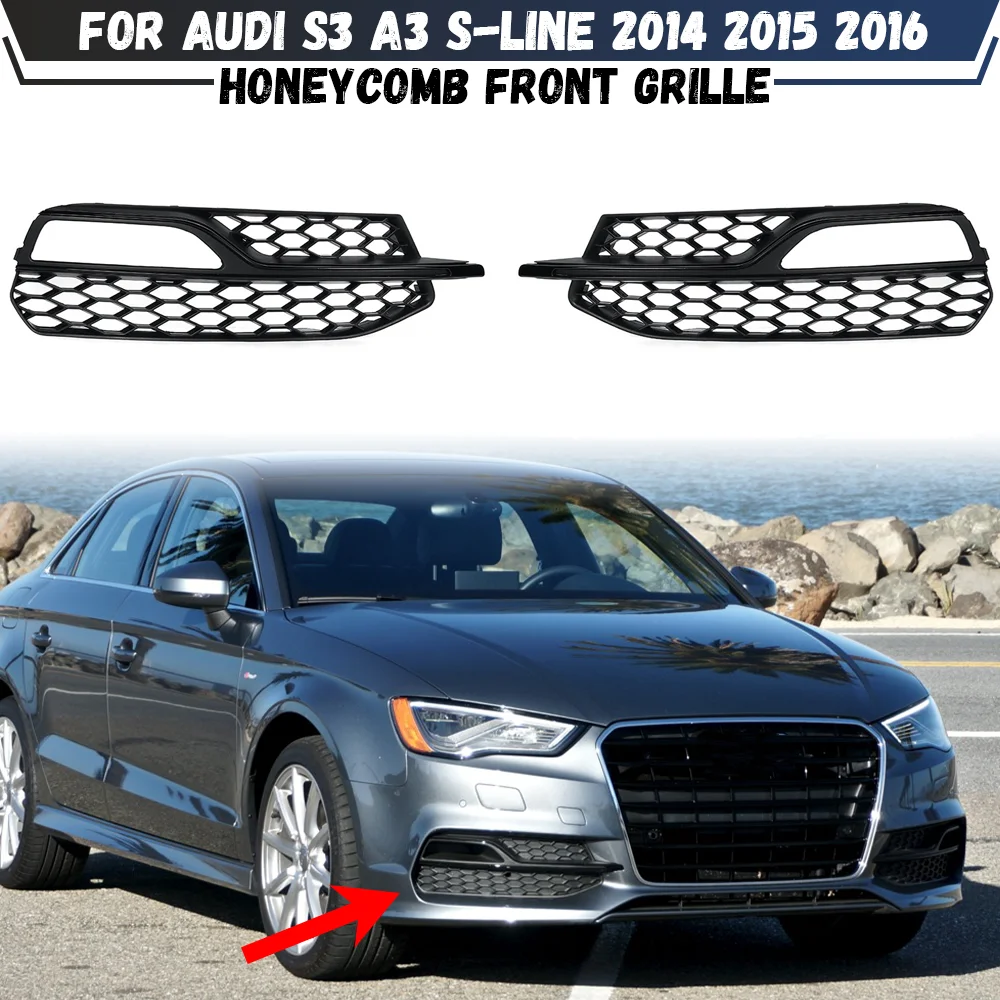 

Car Front Fog Light Racing Grille For Audi A3 S-Line S3 2014 2015 2016 Honeycomb Mesh Fog Lamp Cover Grille