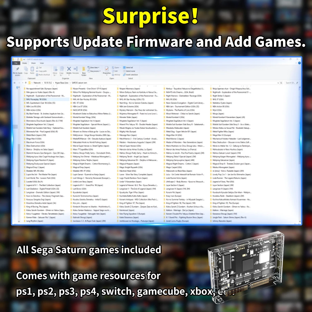 Game Reader SAROO HD Loader Cartridge for Sega Saturn Game Console with 220 Select Games with TF Menory Card Fast Reading Speed