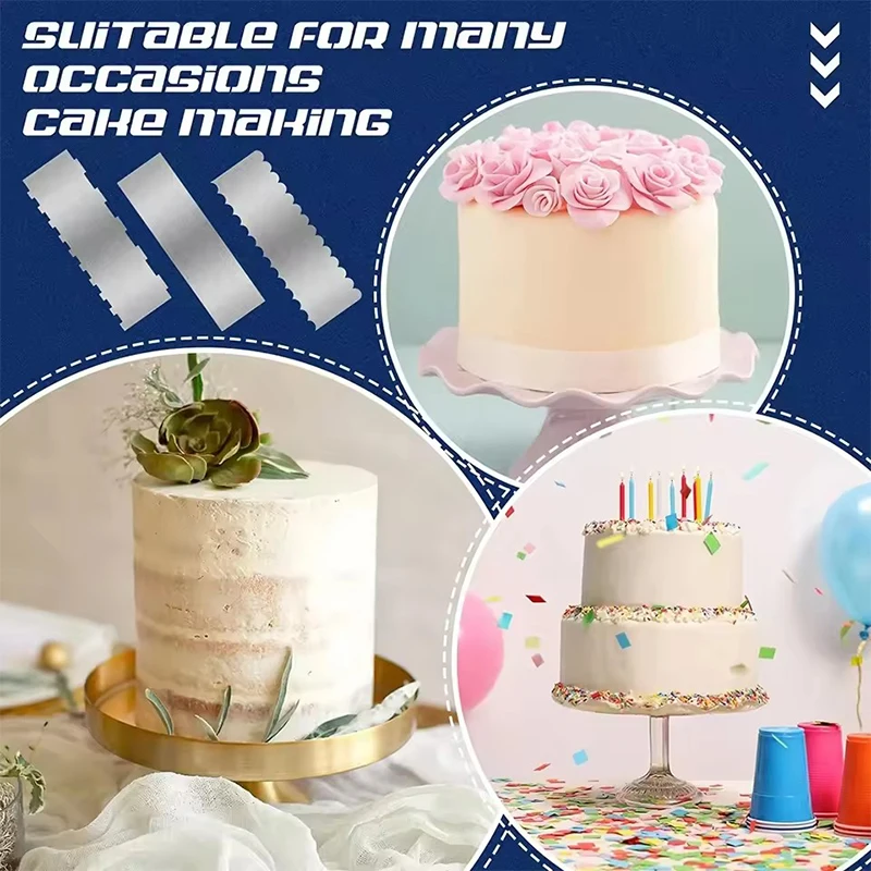Stainless Steel Metal Cake Scraper Large Double Sided Patterned Stripe Edge Smoother Scraper Pastry Cutter