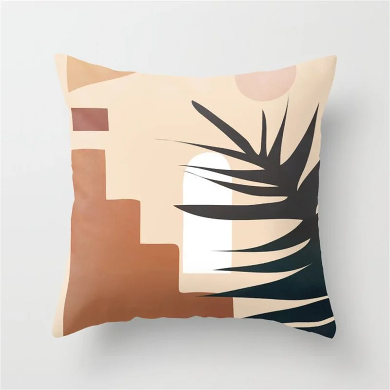 Modern Abstract Geometry Leaf Plant Printing Pattern Art Cushion Cover Home Living Room Sofa Car Decoration Pillow