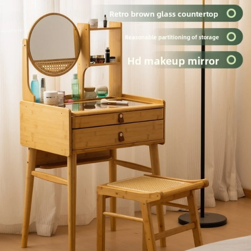 

New model dresser storage with rack, bedroom small makeup table, simple and high-end feeling with mirror dressing combination