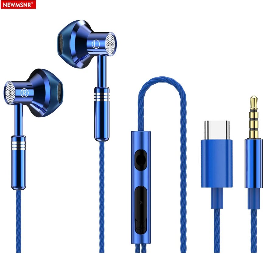NEW 9D Surround Sound Earphones Metal Type C&3.5mm Headset In-ear Gamer Headphones Wired Control Earbuds for Samsung With HD Mic