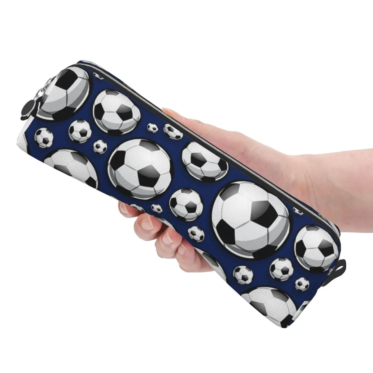 サッカーボールパターンブルー鉛筆ケースサッカースポーツ鉛筆ポーチペンホルダー学生バッグ学用品ジッパー文具