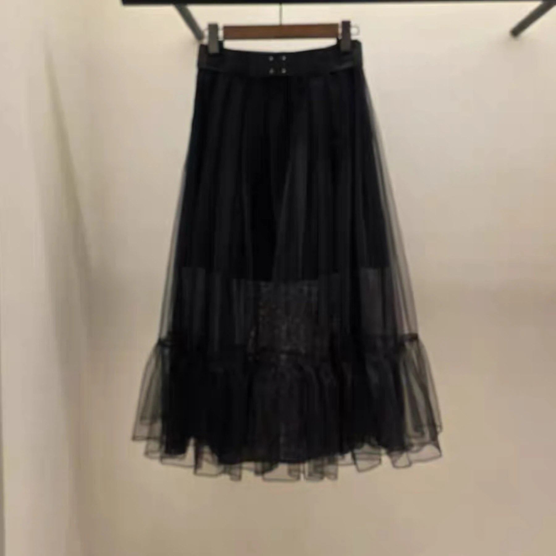 Ele الثقيلة الدانتيل التخسيس f تنورة مع حزام الليمون الجبن MIC25 الخريف الشيفون ميدي تنورة Ci تخفيف Sle ألف خط تنورة