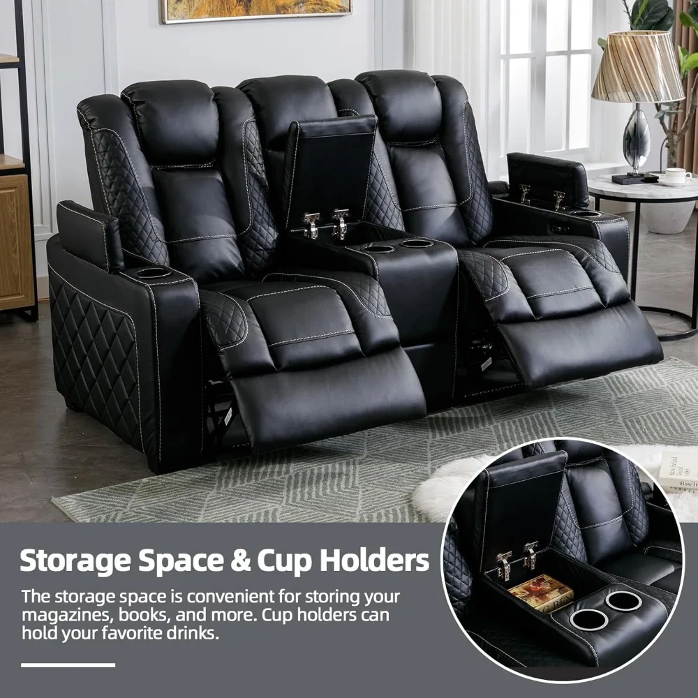 Sièges de cinéma maison en simili cuir noir avec éclairage ambiant, fauteuil inclinable électrique, appui-tête réglable, caché