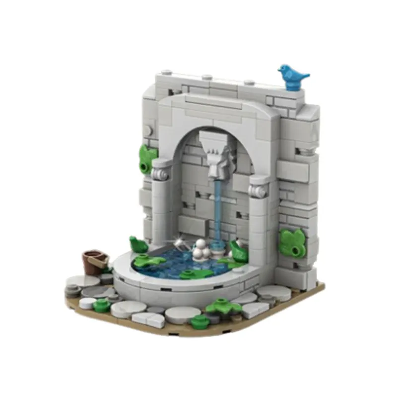 Spot new MOC small particle assembled building blocks, medieval square castle fountain series models, children's gift ornaments,