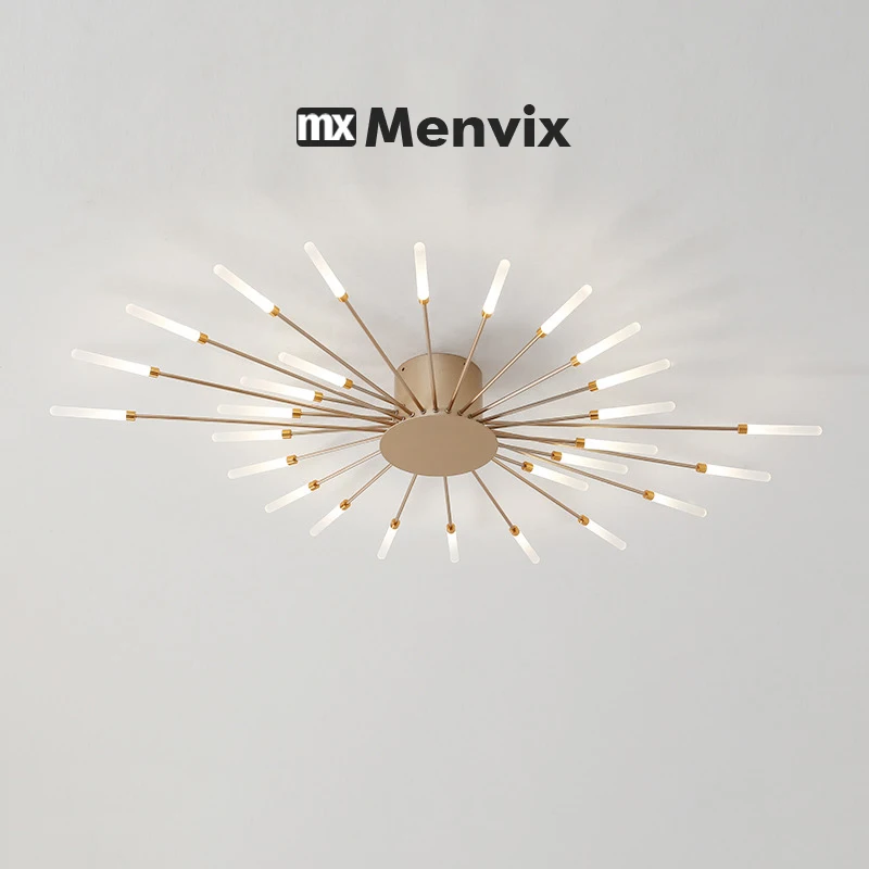 Modern Flower Shape Ceiling Lamp for Living Room Dining Room Flush Mount Metal Acrylic Sputnik Firework Petal Lighting Fixture