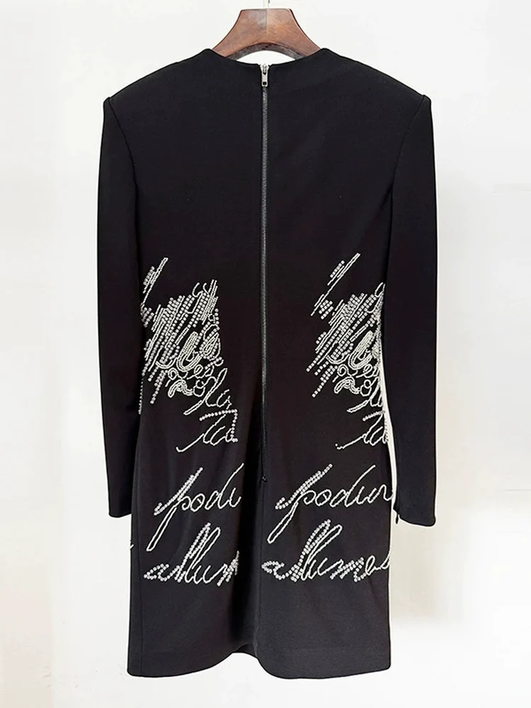 Heavy Embellied Long Sve Slim Fit Elastic Diamond Studded Commute Faion Dr Celebri High Street Sle Polyester Fa...