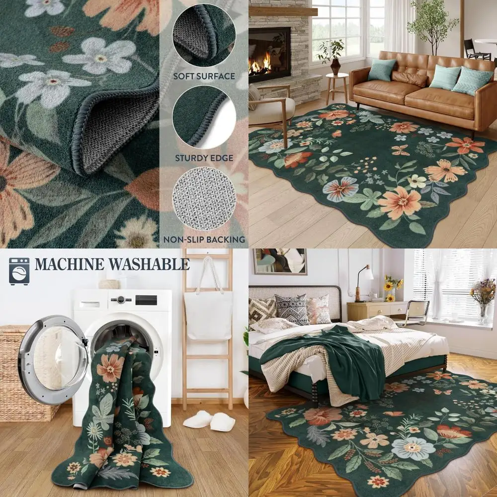 

Зеленые 5x7 богемные коврики для гостиной, тонкие и мягкие, нескользящие, устойчивые к пятнам коврики для спален и столовых