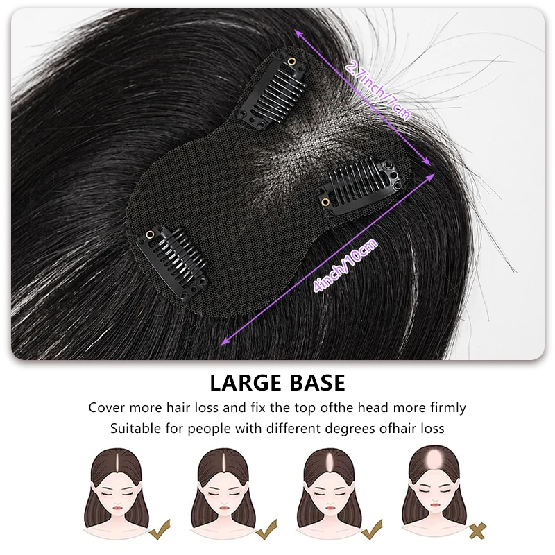 Rambut Asli 100% 7X10cm Jaring Rambut Swiss Lace Buatan Tangan Hairpiece 3 Jepit Ekstensi Rambut Topper dengan Poni Wig untuk Wanita