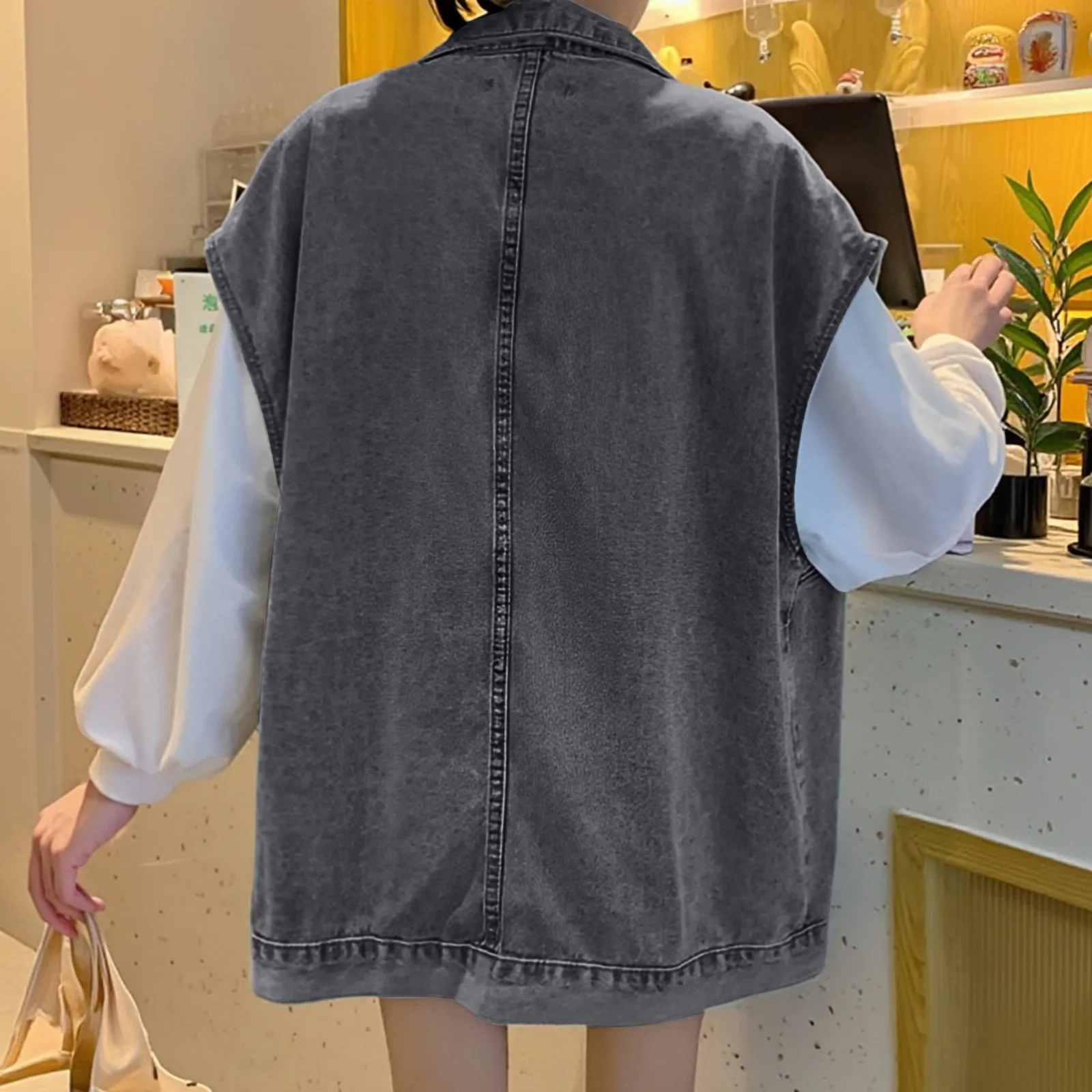ヴィンテージデニムベストコート女性のルーズフィット多用途ジャケット和風カップルの服ノースリーブ女性のためのアウター