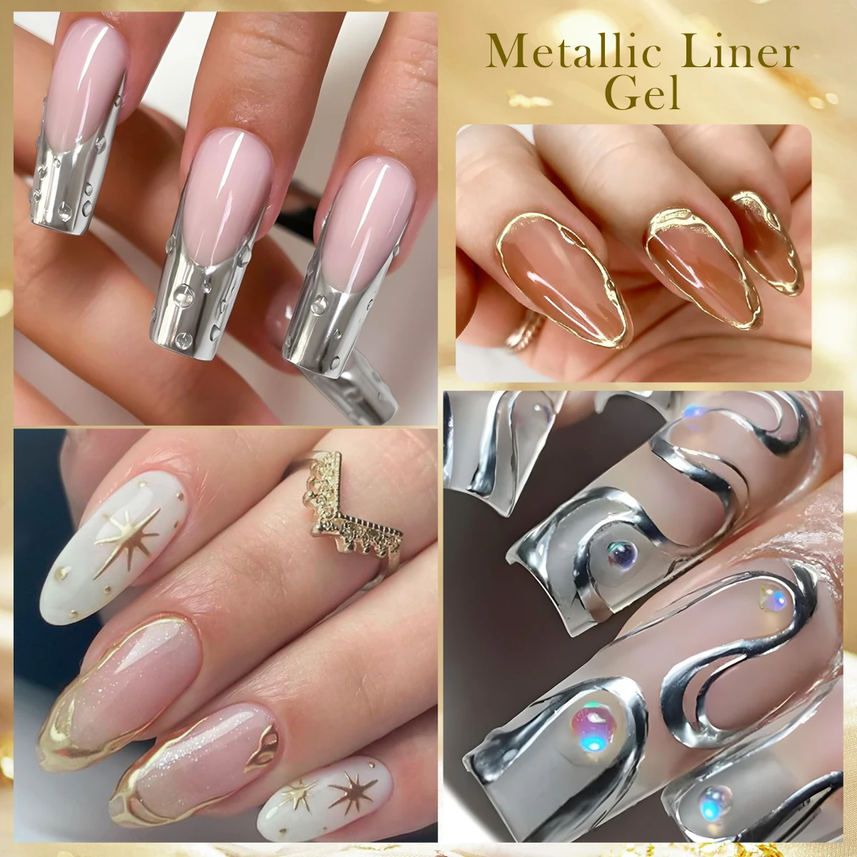 7/9/10/13pcs Gold Silver Reflective Glitter Liner Gel Nail Polish Set Pull Line Graffiti Painting Stripe DIY French Nails Design