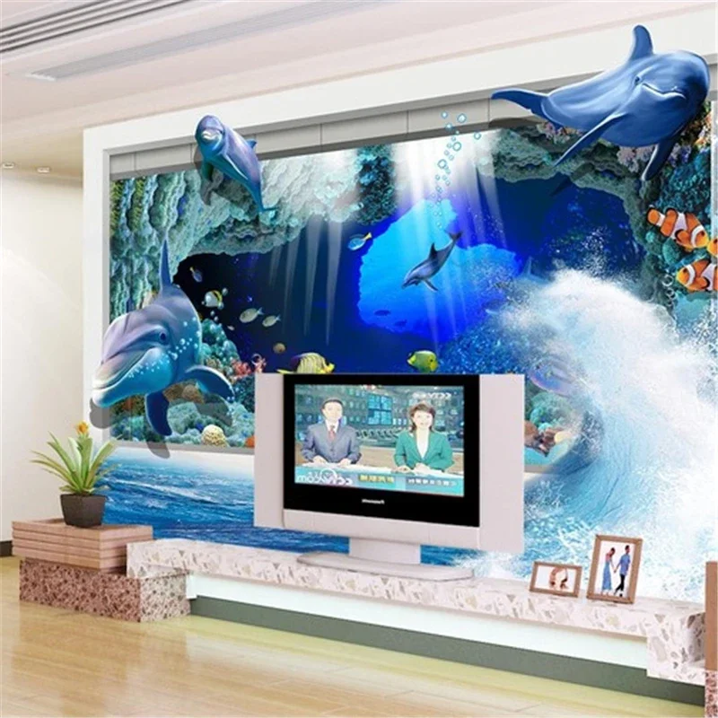 beibehang  Underwater World 3D cartoon wallpaper background seamless mural living room TV sofa silk cloth 3d wallpaper walls